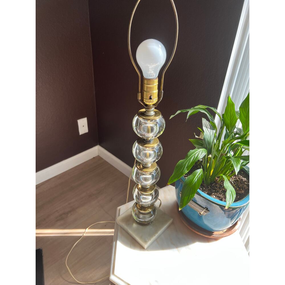 Vintage MCM Clear Glass Stacked Balls Orbs Table Lamp Hollywood Regency